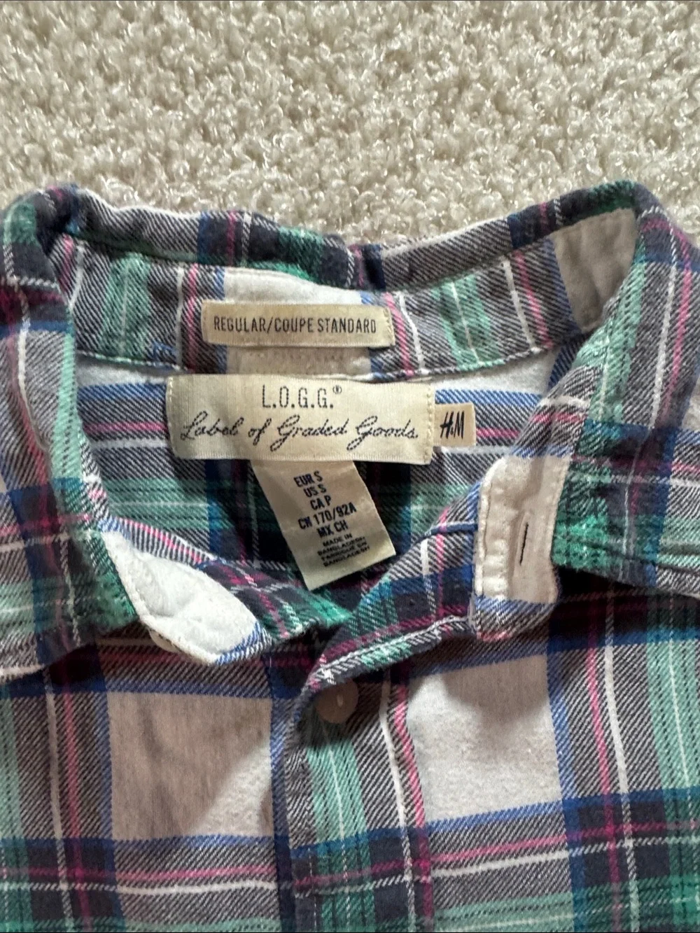 H&M Men's Plaid Button-Down Shirt - Green, White & Navy